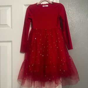 Girls' Red With Stars/ Moon Sparkle Tulle Dress - Kids Casual 4T